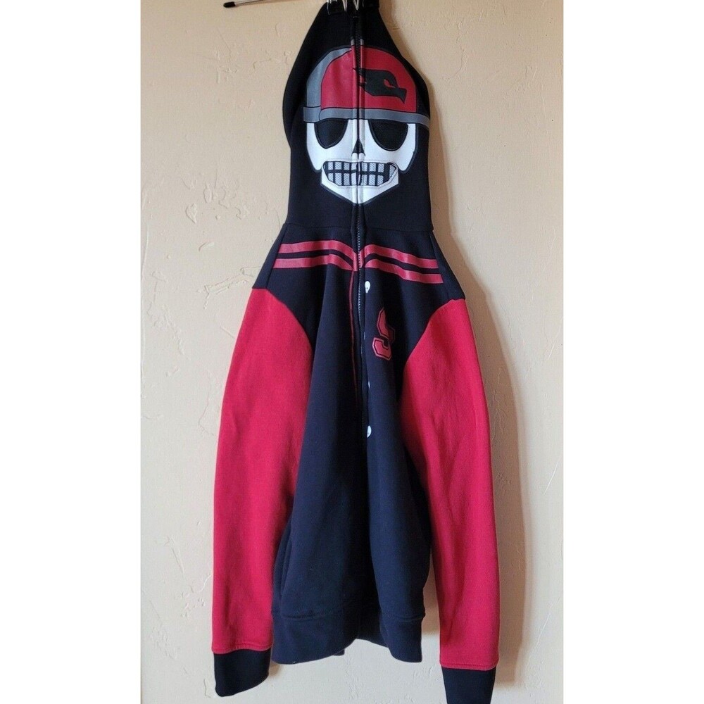 Tony Hawk Boys Med Skull Face Skelton Hoodie Black Red Zip Up Sweatshirt Pockets